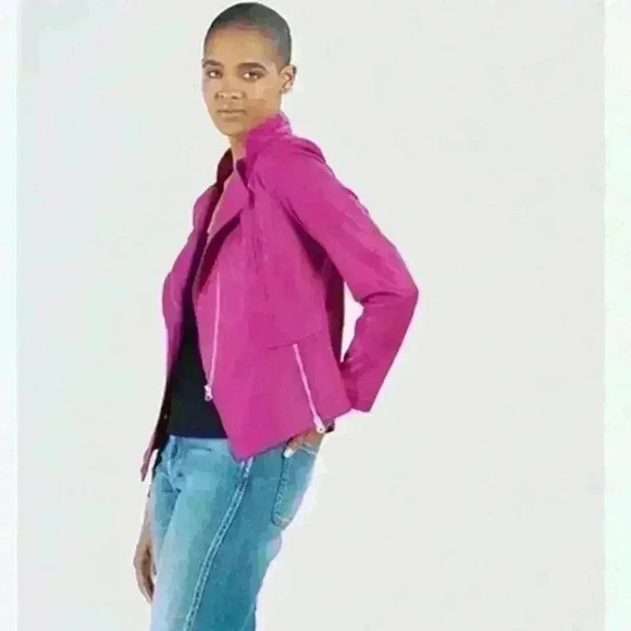 Calvin Klein Magenta Moto Jacket EUC gold hardware size tag removed- size est L - Picture 9 of 15